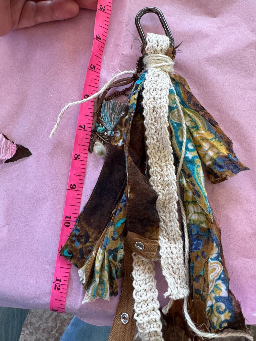 Boho Tassel Keychain Charm in Brown, Cream & Teal